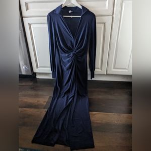 Gorgeous dark navy blue stretchy Venus maxi dress twist front small